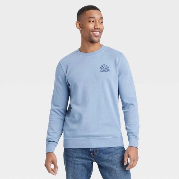 Men's French Terry Crewneck Pullover Sweatshirt - Goodfellow & CoRig Blue L - Picture 1 of 1